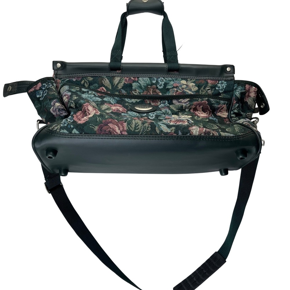 Vintage American Tourister Travel Bag Duffel Floral Tapestry Green Pink Carry On